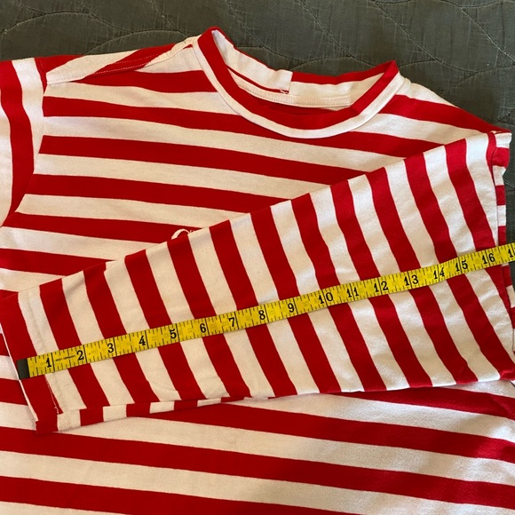 Vintage Guess Jeans red and white striped mock neck 3/4 sleeve shirt L - Picture 10 of 10